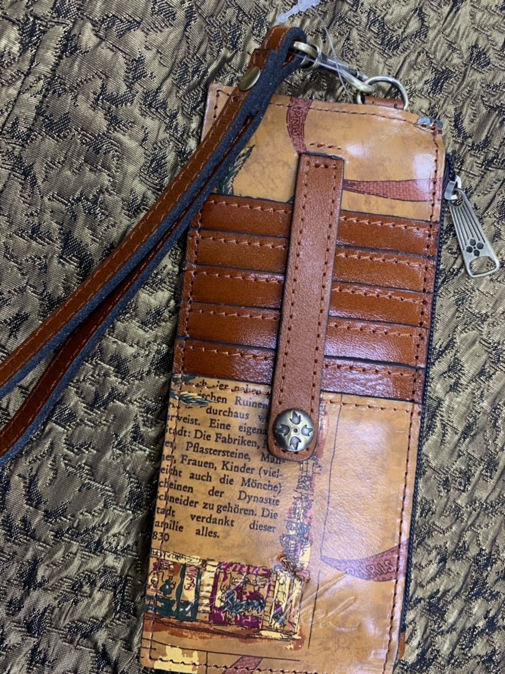 Patricia Nash Tan and Brown Vintage Print Leather Card Holder - Picture 6 of 7